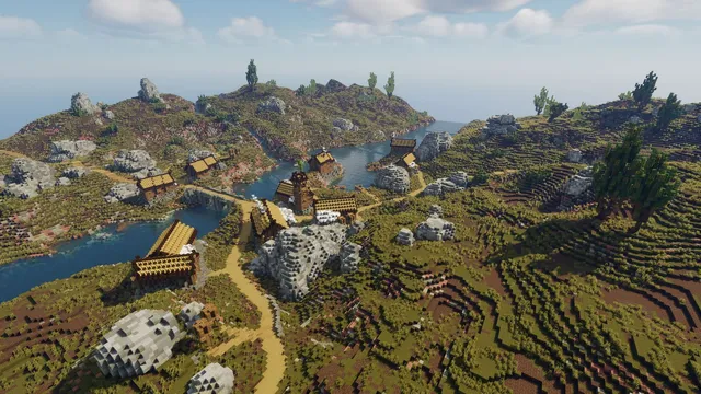 The river winding through the village lands